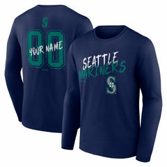 Navy Seattle Mariners  Hustle Personalized Name & Number Long Sleeve T-Shirt