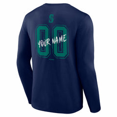 Navy Seattle Mariners  Hustle Personalized Name & Number Long Sleeve T-Shirt
