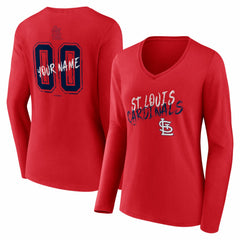 Red St. Louis Cardinals Women's Hustle Personalized Name & Number Long Sleeve V-Neck T-Shirt