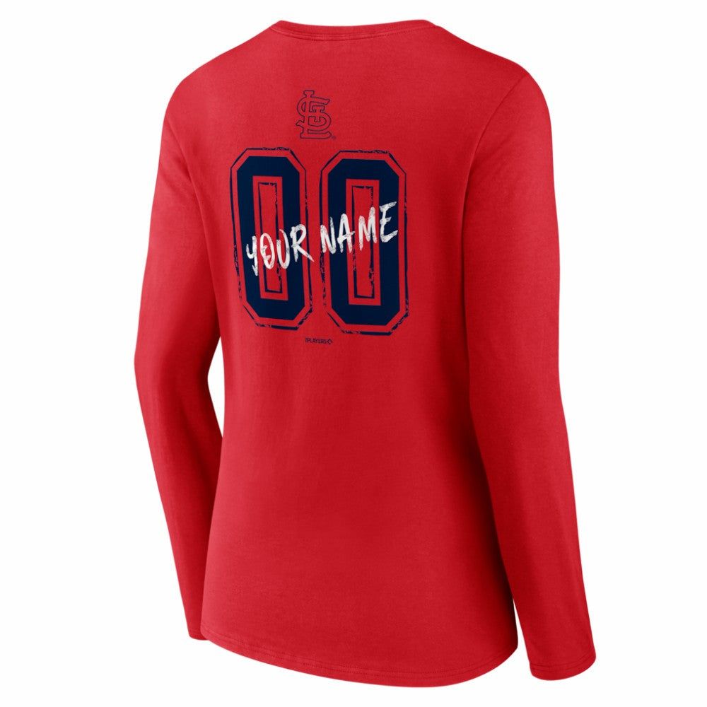 Red St. Louis Cardinals Women's Hustle Personalized Name & Number Long Sleeve V-Neck T-Shirt