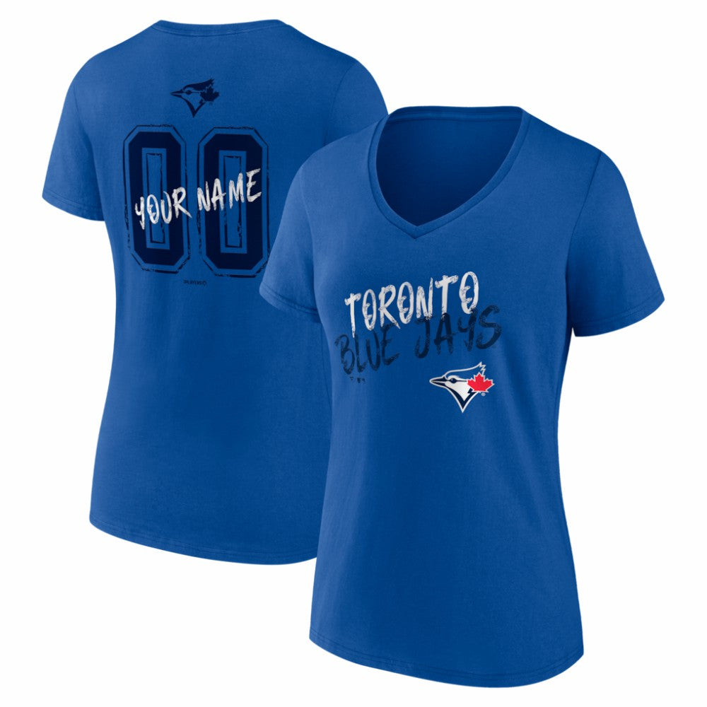 Royal Toronto Blue Jays Women's Hustle Personalized Name & Number V-Neck T-Shirt