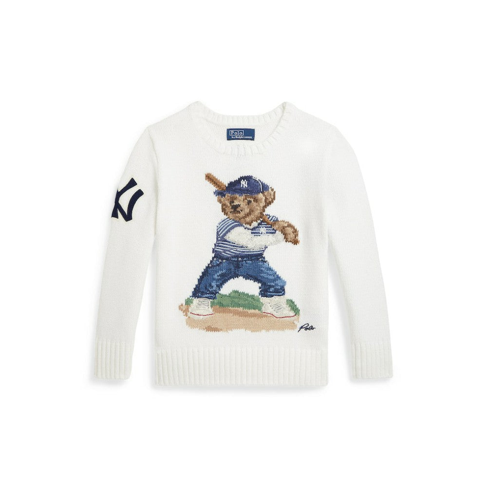 White Yankees Polo Ralph Lauren Preschool Bear Sweater