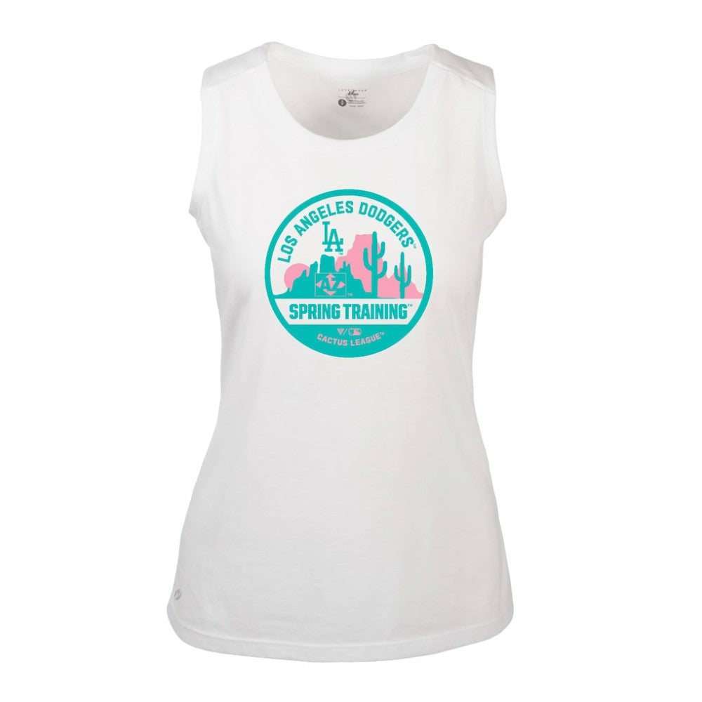 White Los Angeles Dodgers Levelwear Women's Macy Spring Training Badge Bold Tank Top