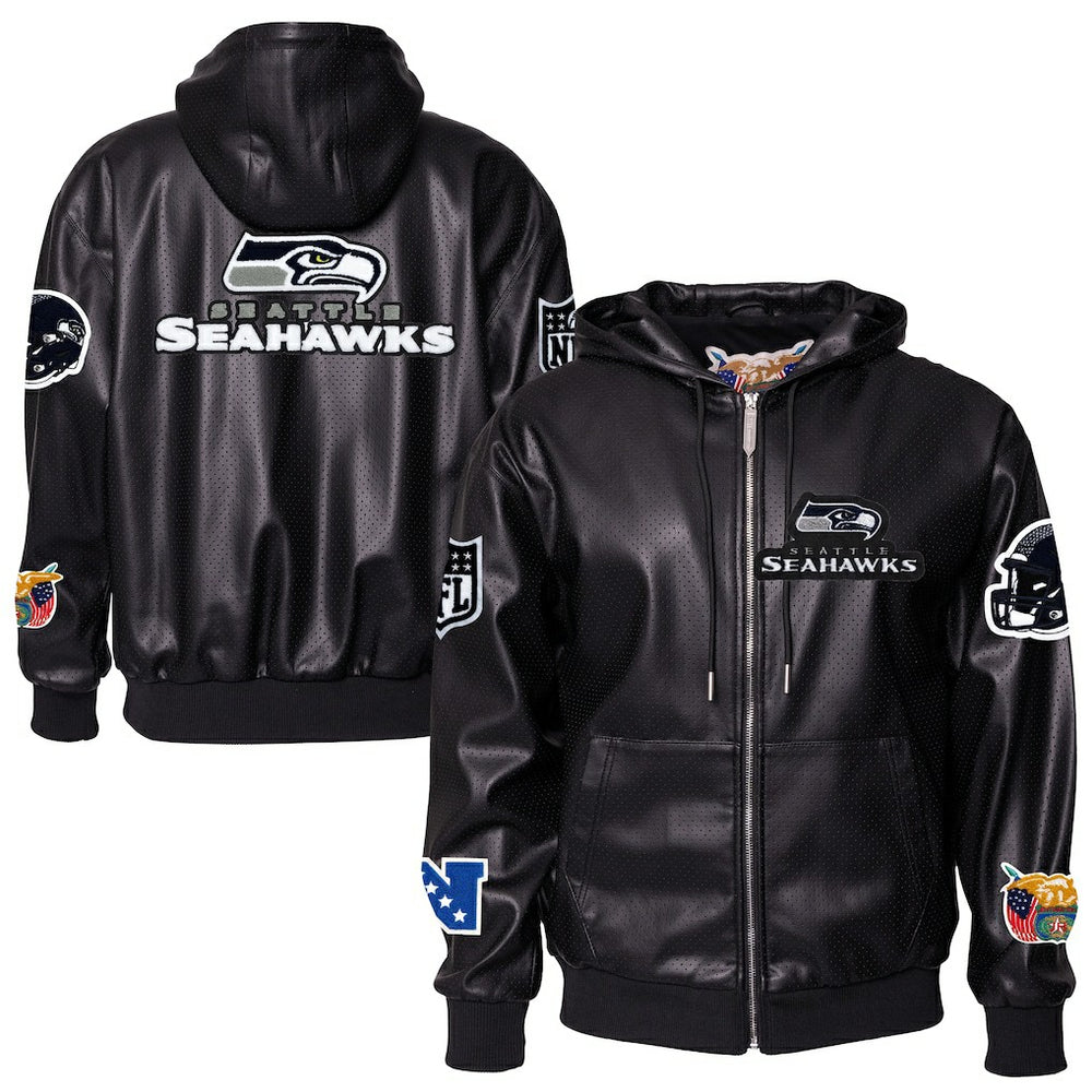 Jeff Hamilton Vegan Leather Full-Zip Hooded Jacket - Seattle Seahawks Jackets
