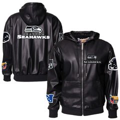 Jeff Hamilton Vegan Leather Full-Zip Hooded Jacket - Seattle Seahawks Jackets
