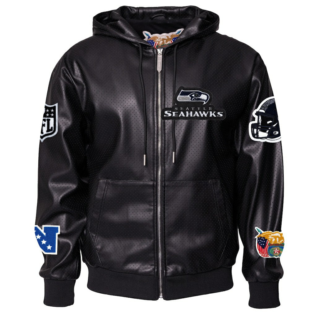 Jeff Hamilton Vegan Leather Full-Zip Hooded Jacket - Seattle Seahawks Jackets