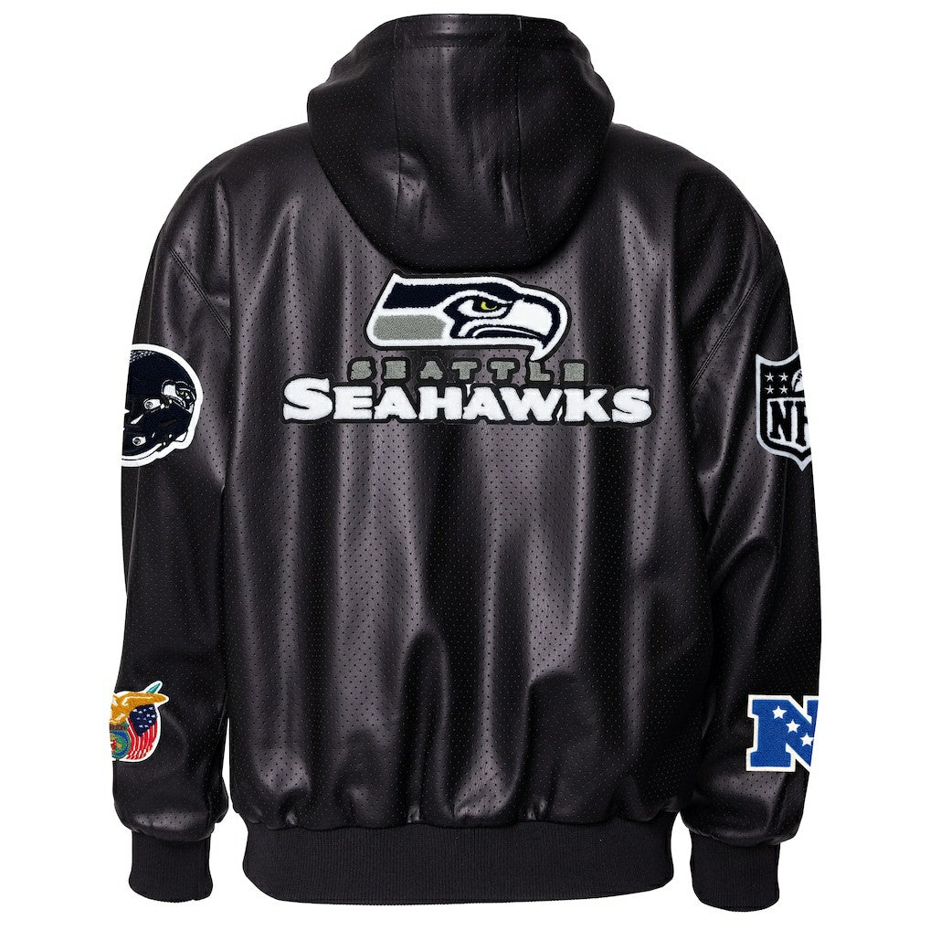 Jeff Hamilton Vegan Leather Full-Zip Hooded Jacket - Seattle Seahawks Jackets