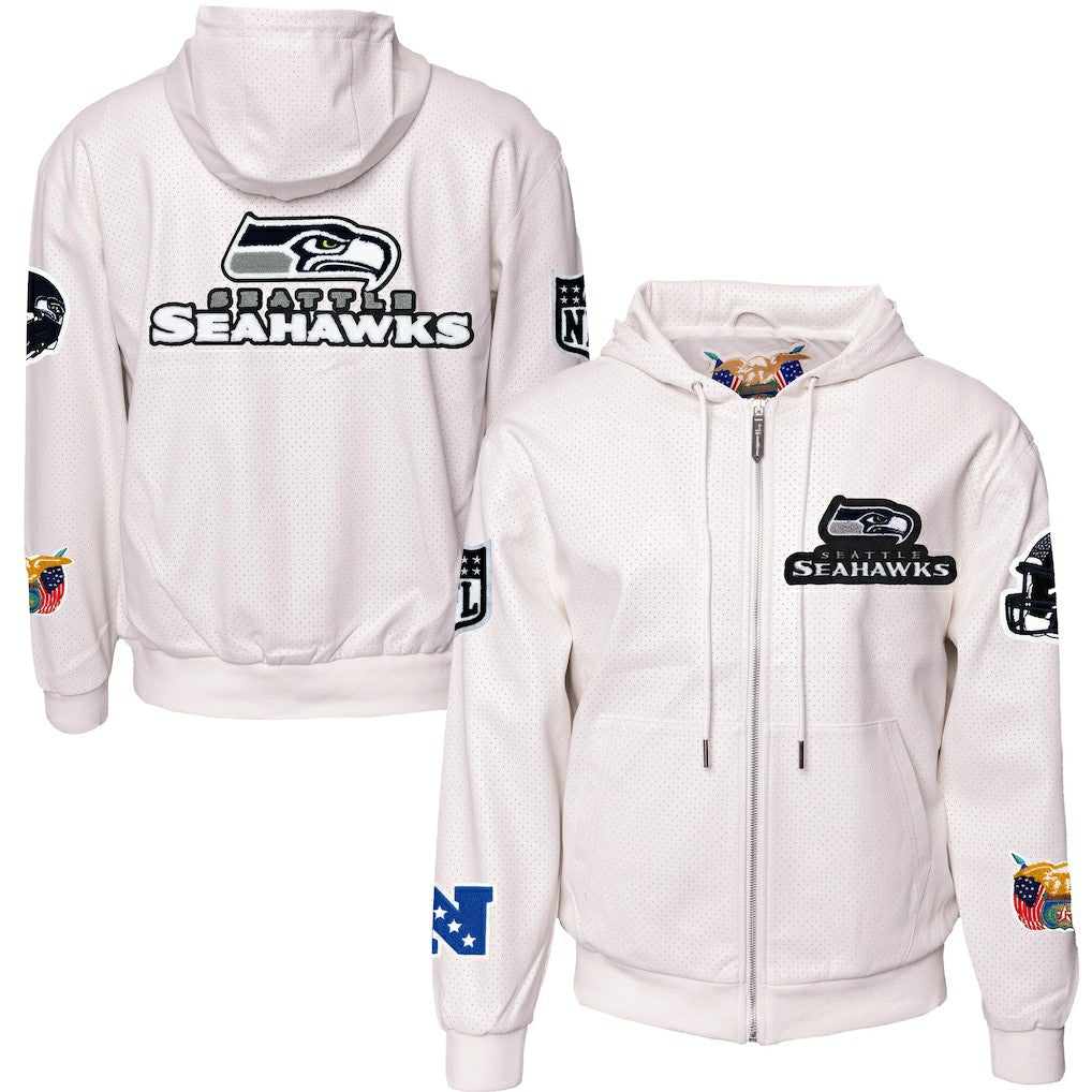 Jeff Hamilton Vegan Leather Full-Zip Hooded Jacket - Seattle Seahawks Jackets