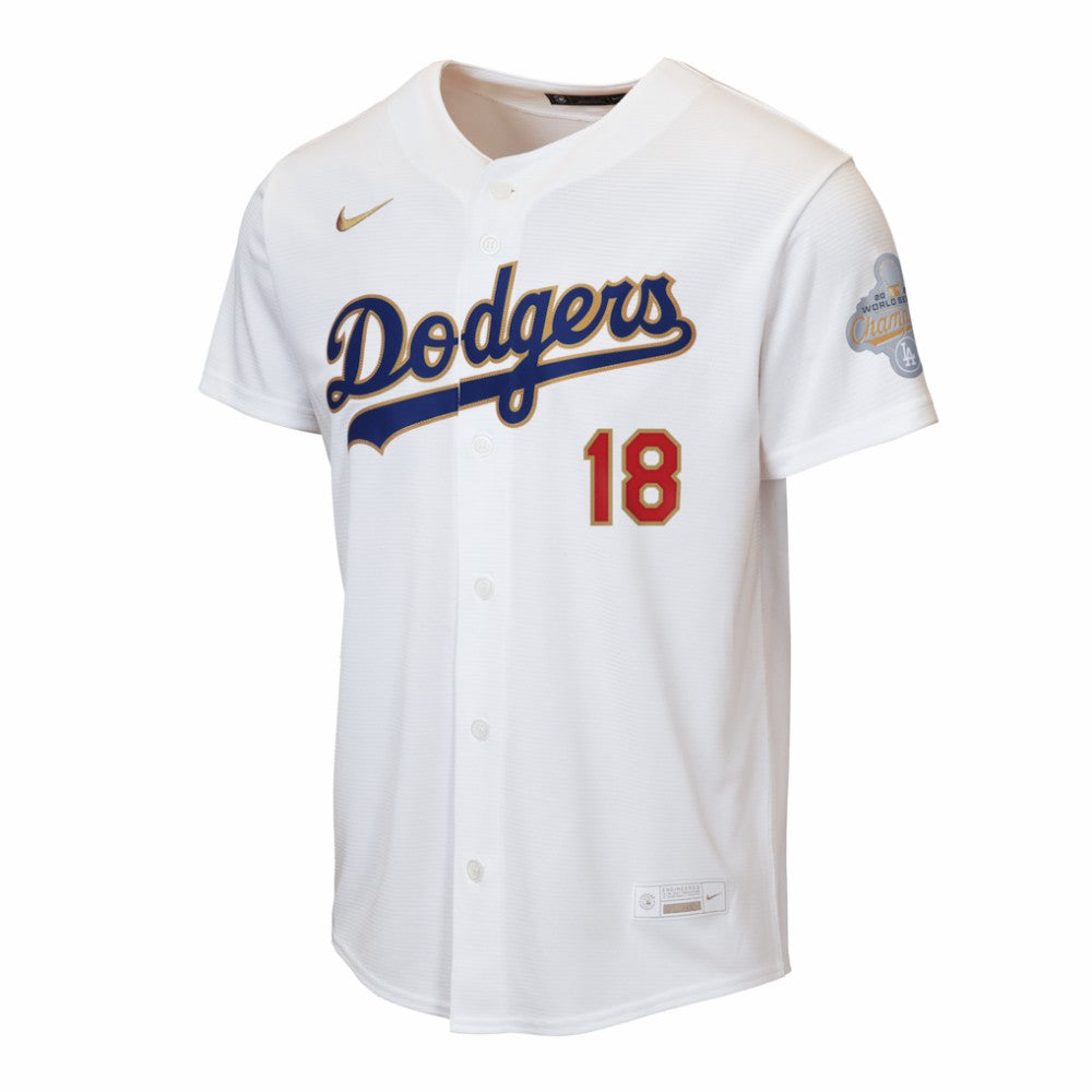White Yoshinobu Yamamoto Los Angeles Dodgers Nike Youth 2026 Gold Collection Home Replica Jersey