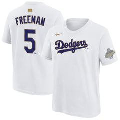 White Freddie Freeman Los Angeles Dodgers Nike Youth 2026 Gold Collection Name & Number T-Shirt