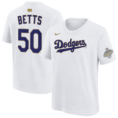 White Mookie Betts Los Angeles Dodgers Nike Youth 2026 Gold Collection Name & Number T-Shirt