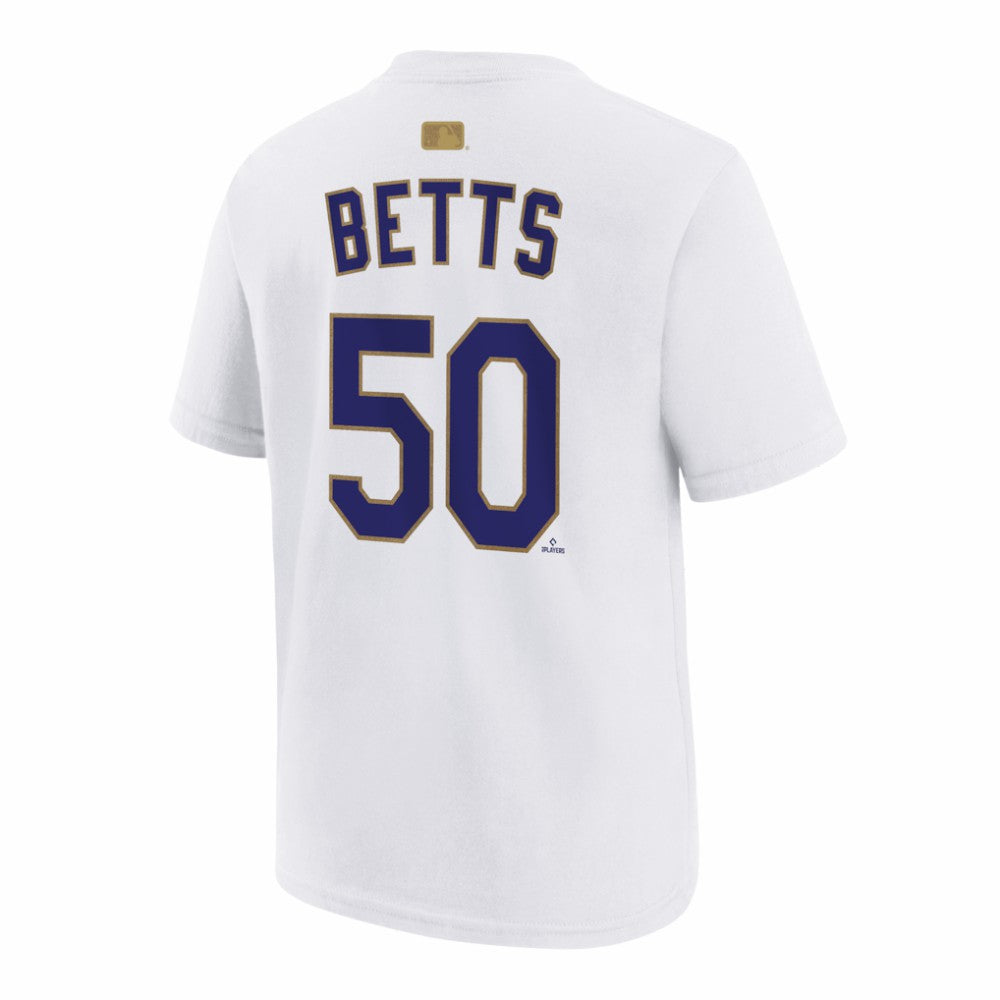 White Mookie Betts Los Angeles Dodgers Nike Youth 2026 Gold Collection Name & Number T-Shirt