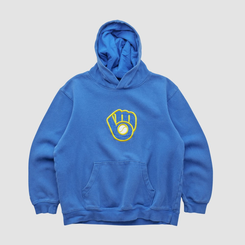 Blue Milwaukee Brewers Majestic 2000s Hooded Pullover Sweatshirt