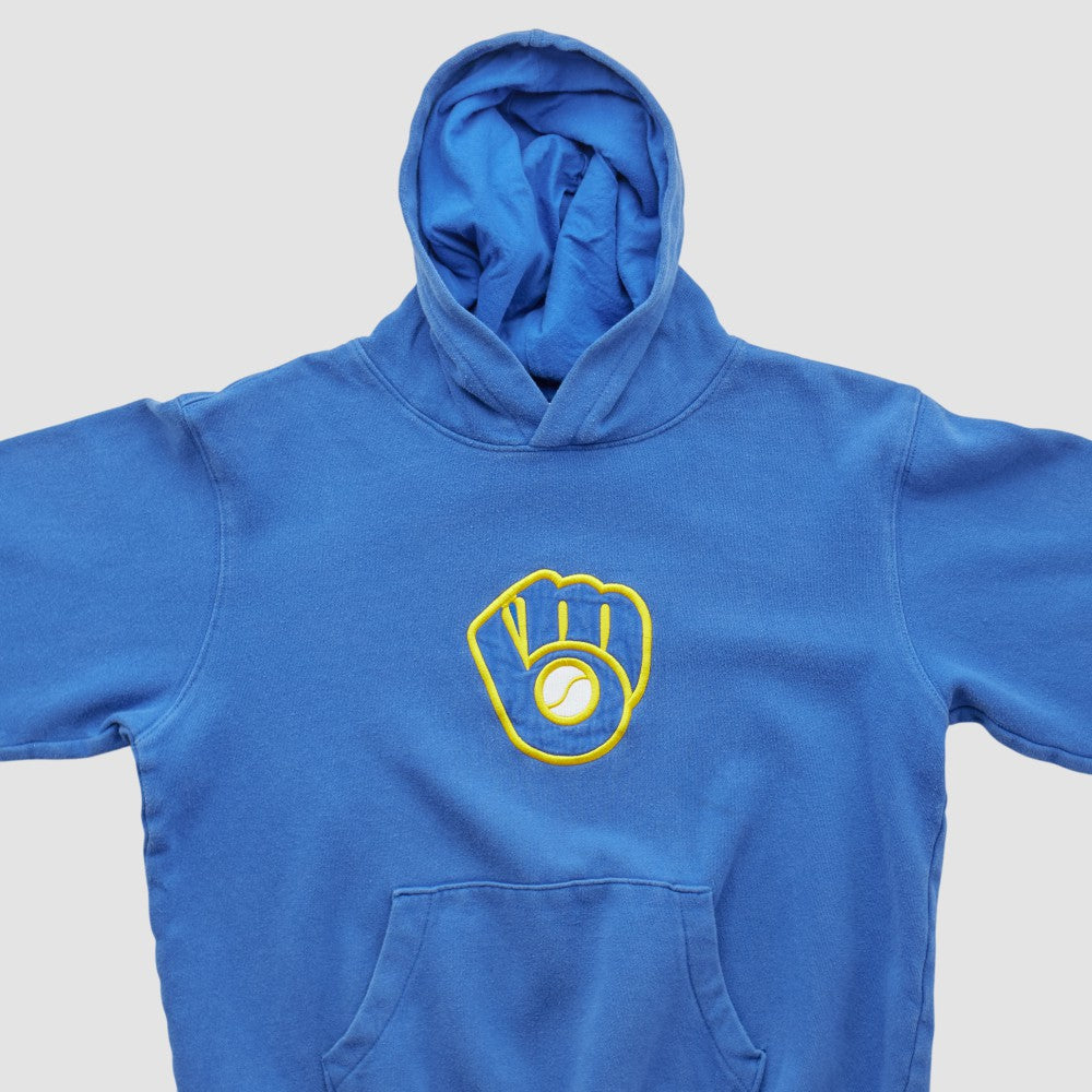 Blue Milwaukee Brewers Majestic 2000s Hooded Pullover Sweatshirt