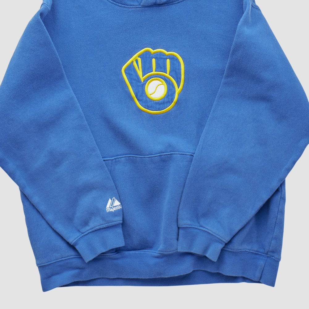 Blue Milwaukee Brewers Majestic 2000s Hooded Pullover Sweatshirt
