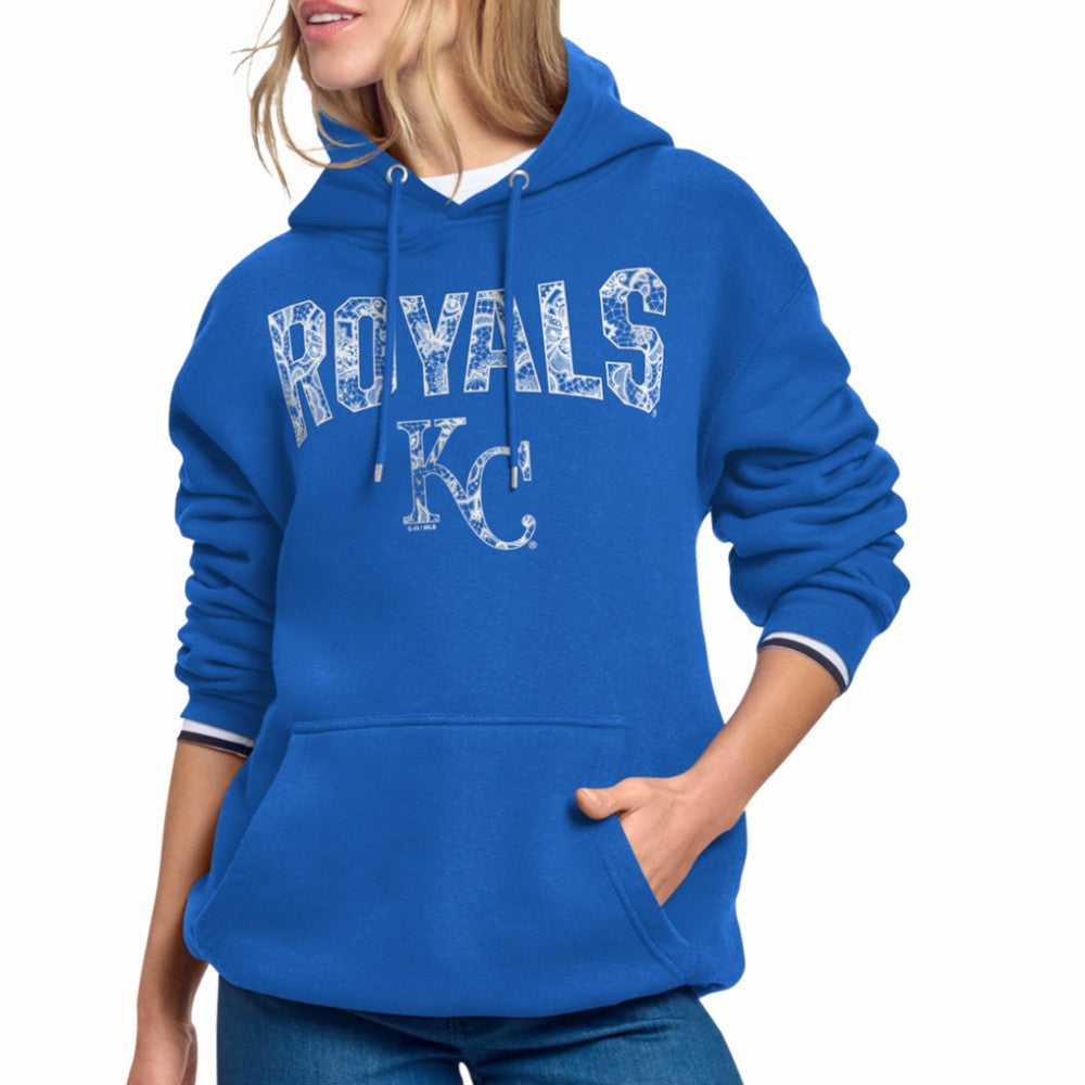 Royal Kansas City Royals Starter Women's Lace Team Lockup Fleece Hoodie
