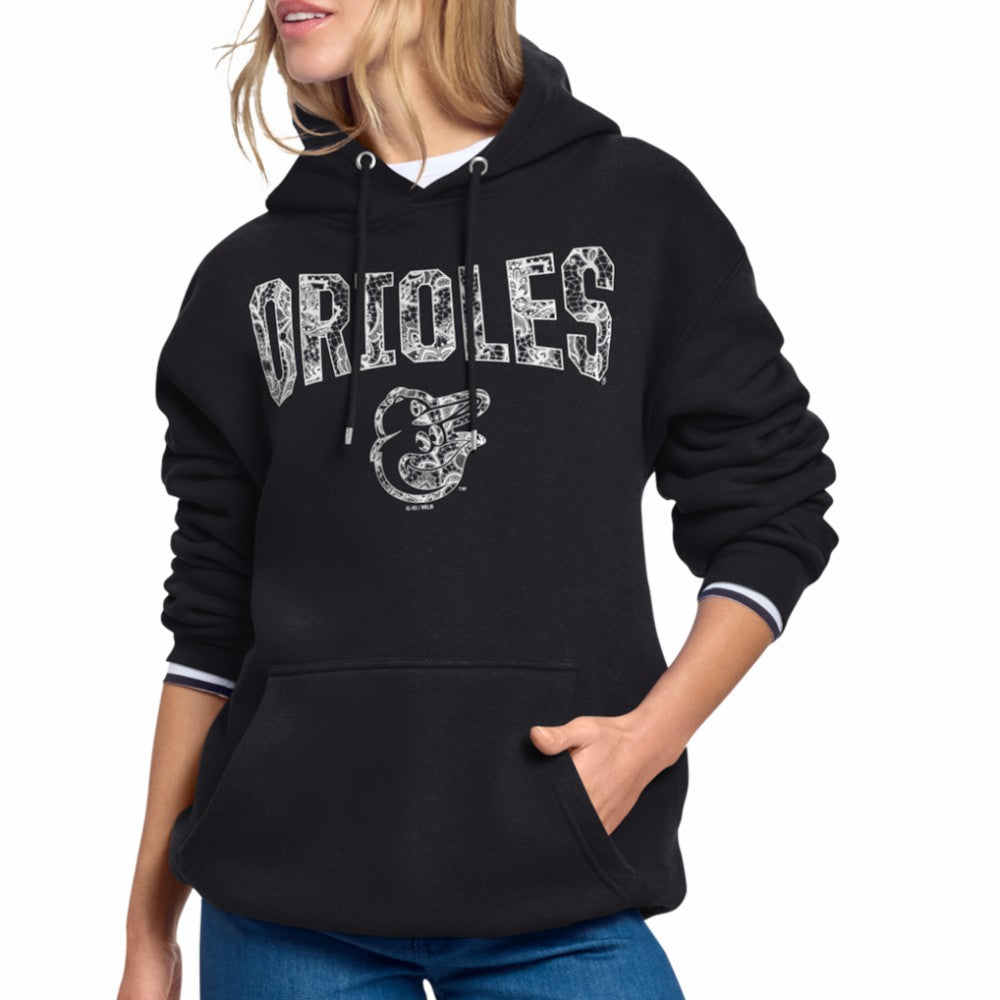 Black Baltimore Orioles Starter Women's Lace Team Lockup Fleece Hoodie
