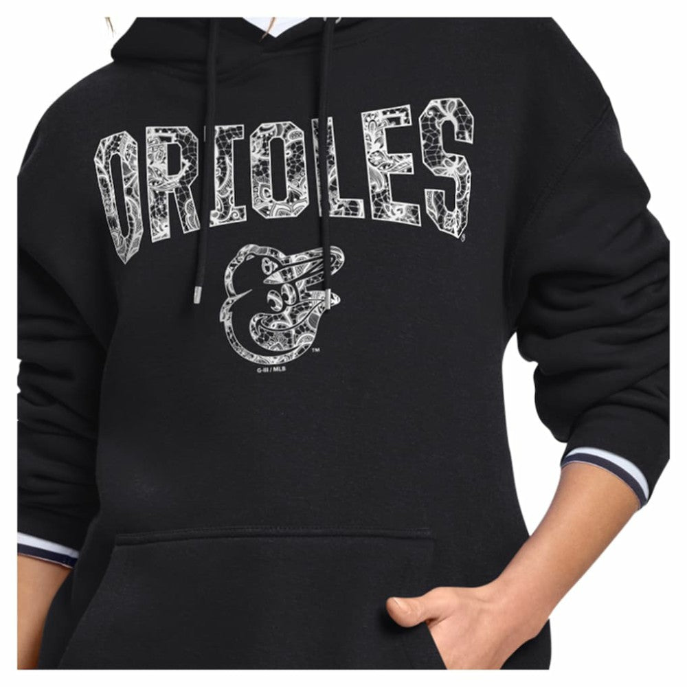 Black Baltimore Orioles Starter Women's Lace Team Lockup Fleece Hoodie