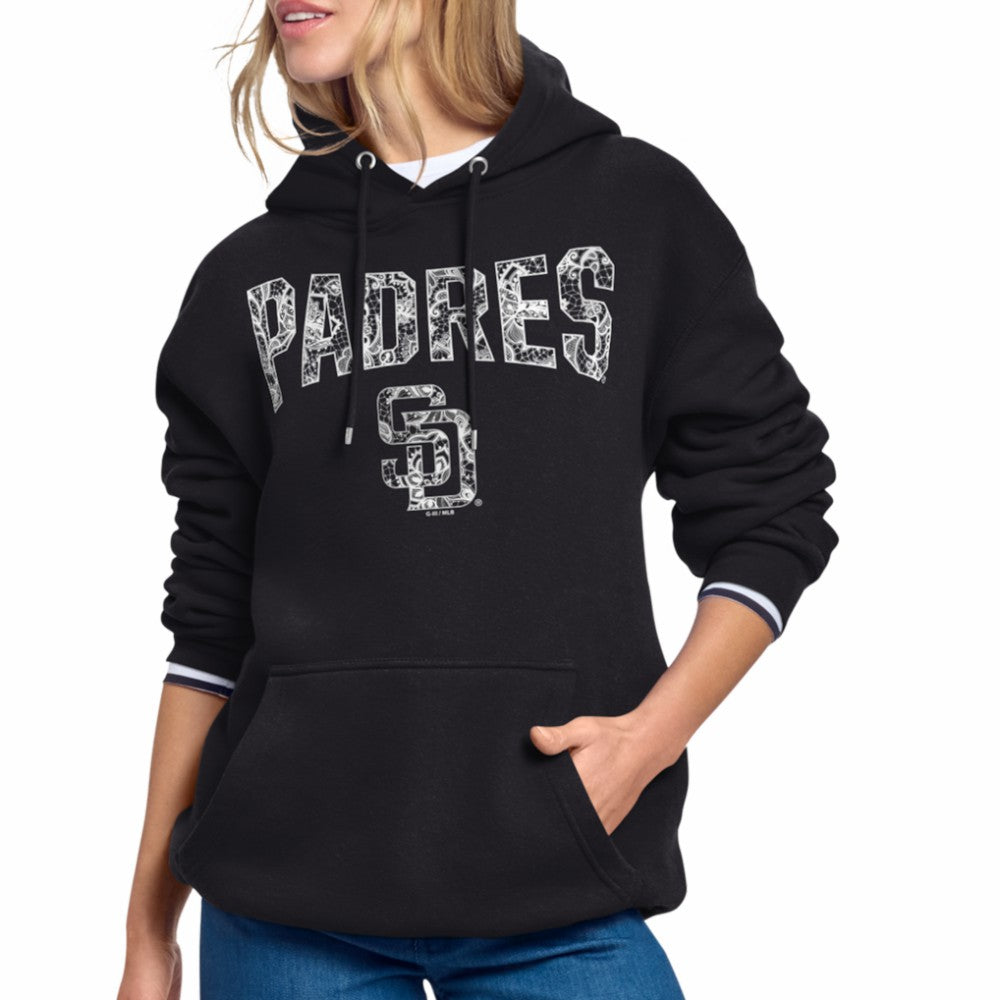 Black San Diego Padres Starter Women's Lace Team Lockup Fleece Hoodie