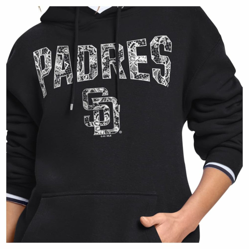 Black San Diego Padres Starter Women's Lace Team Lockup Fleece Hoodie