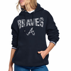 Navy Atlanta Braves Starter Women's Lace Team Lockup Fleece Hoodie