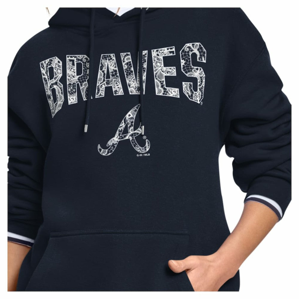 Navy Atlanta Braves Starter Women's Lace Team Lockup Fleece Hoodie