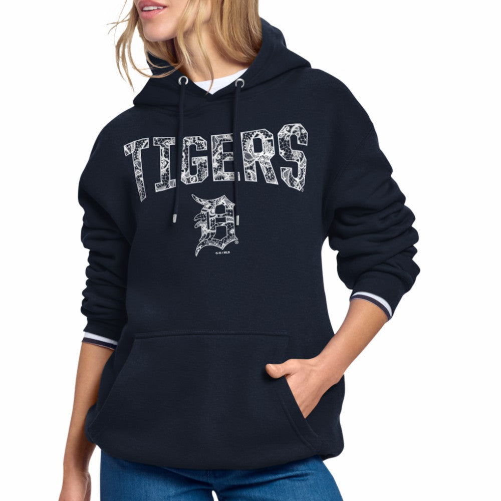 Navy Detroit Tigers Starter Women's Lace Team Lockup Fleece Hoodie