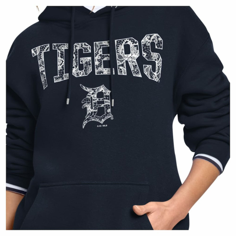 Navy Detroit Tigers Starter Women's Lace Team Lockup Fleece Hoodie