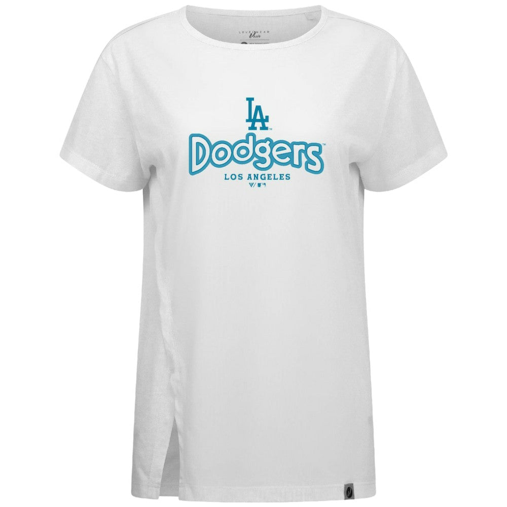 White Los Angeles Dodgers Levelwear Women's Blue Haven Influx Cornerstone T-Shirt