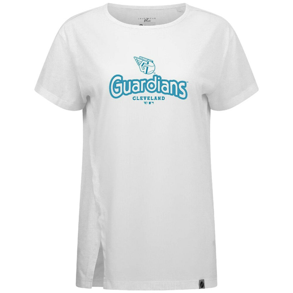 White Cleveland Guardians Levelwear Women's Blue Haven Influx Cornerstone T-Shirt