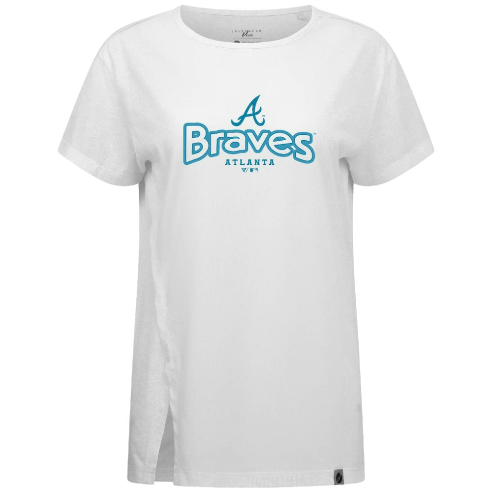 White Atlanta Braves Levelwear Women's Blue Haven Influx Cornerstone T-Shirt