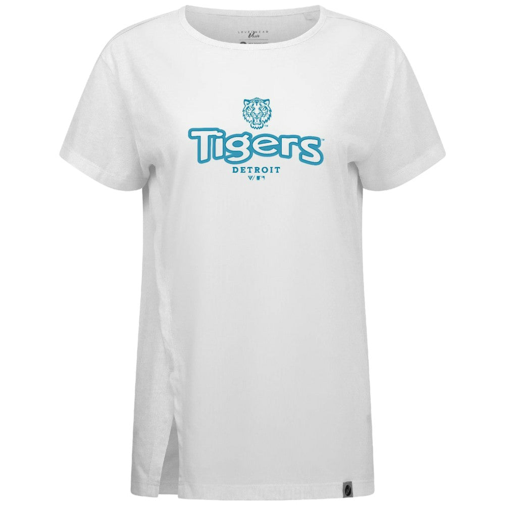 White Detroit Tigers Levelwear Women's Blue Haven Influx Cornerstone T-Shirt