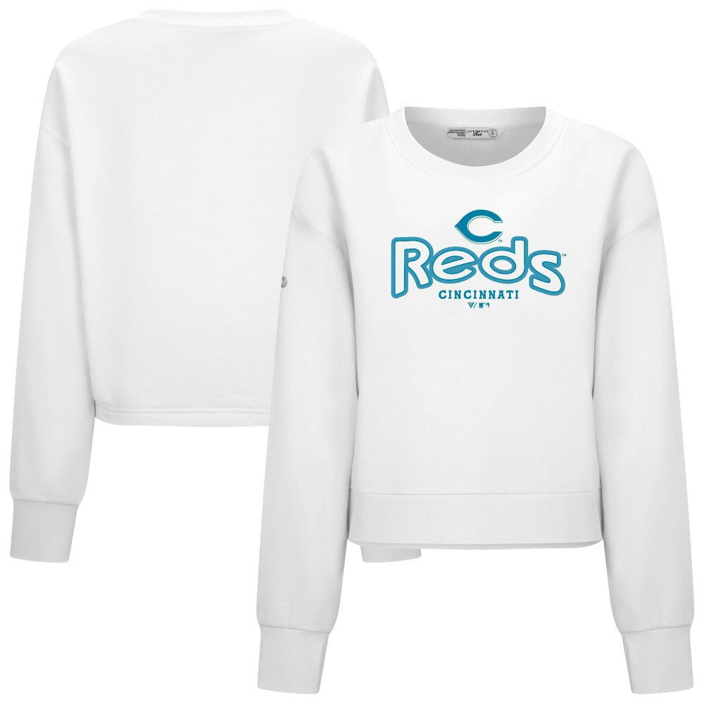 White Cincinnati Reds Levelwear Women's Judd Cornerstone Cropped Sweatshirt