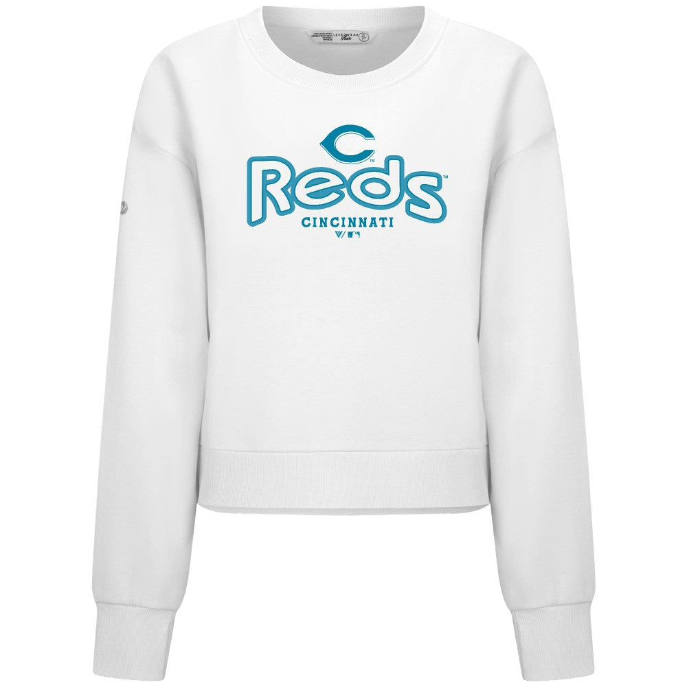 White Cincinnati Reds Levelwear Women's Judd Cornerstone Cropped Sweatshirt