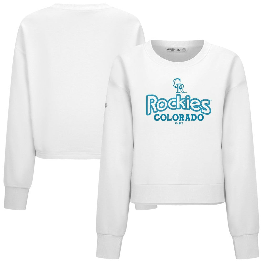 White Colorado Rockies Levelwear Women's Judd Cornerstone Cropped Sweatshirt