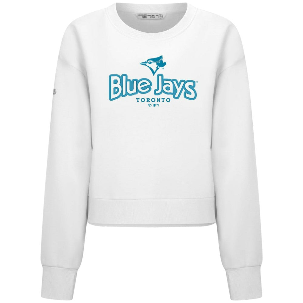 White Toronto Blue Jays Levelwear Women's Judd Cornerstone Cropped Sweatshirt