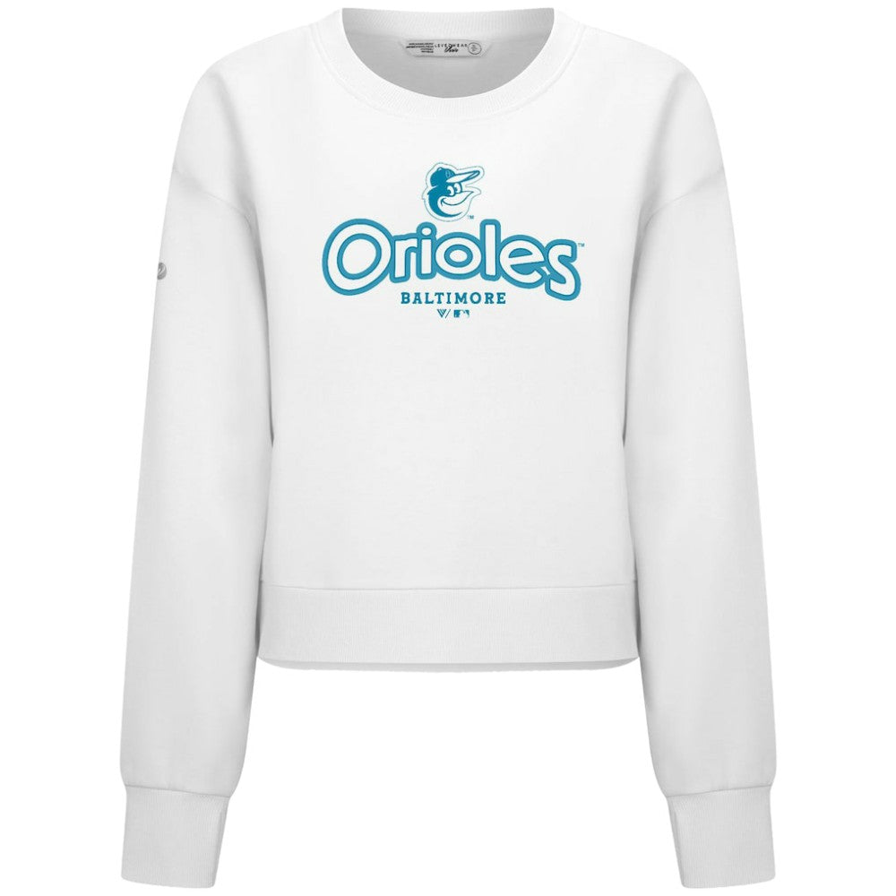 White Baltimore Orioles Levelwear Women's Judd Cornerstone Cropped Sweatshirt