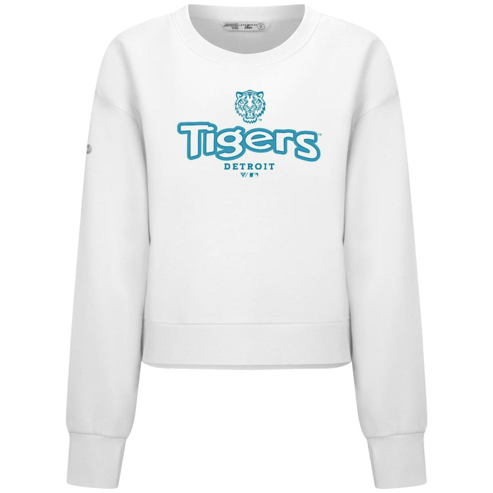 White Detroit Tigers Levelwear Women's Judd Cornerstone Cropped Sweatshirt