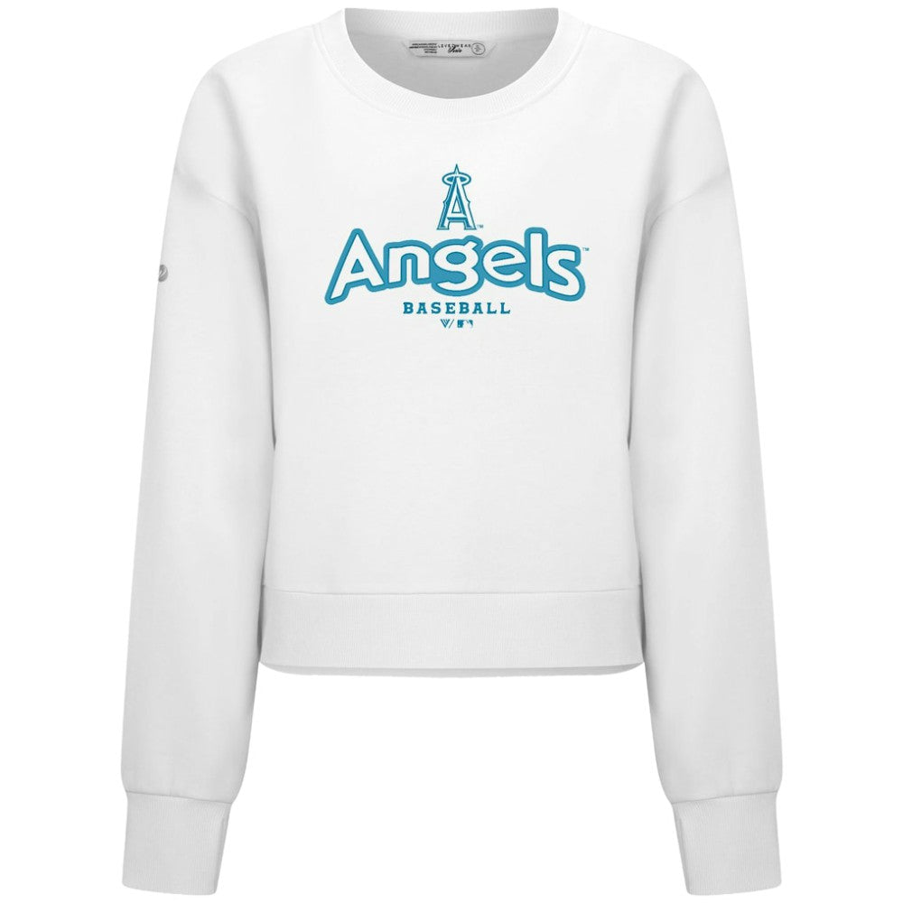 White Los Angeles Angels Levelwear Women's Judd Cornerstone Cropped Sweatshirt