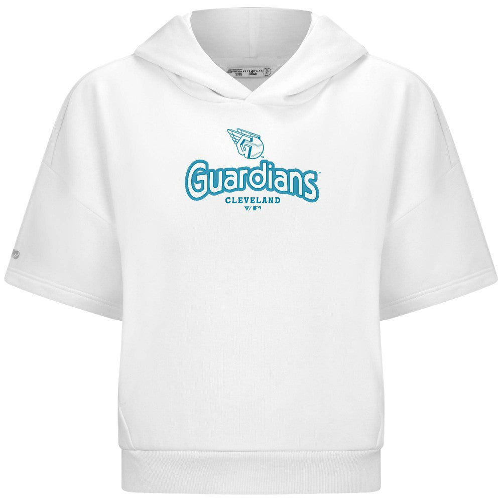 White Cleveland Guardians Levelwear Women's Amber Short Sleeve Cornerstone Hoodie