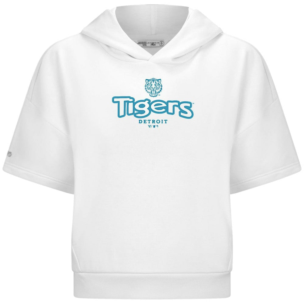 White Detroit Tigers Levelwear Women's Amber Short Sleeve Cornerstone Hoodie