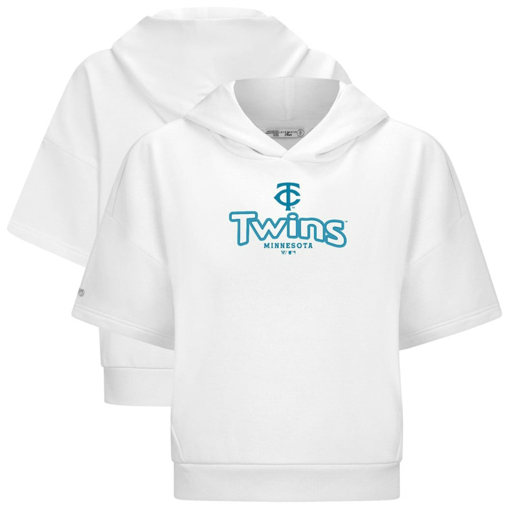 White Minnesota Twins Levelwear Women's Amber Short Sleeve Cornerstone Hoodie