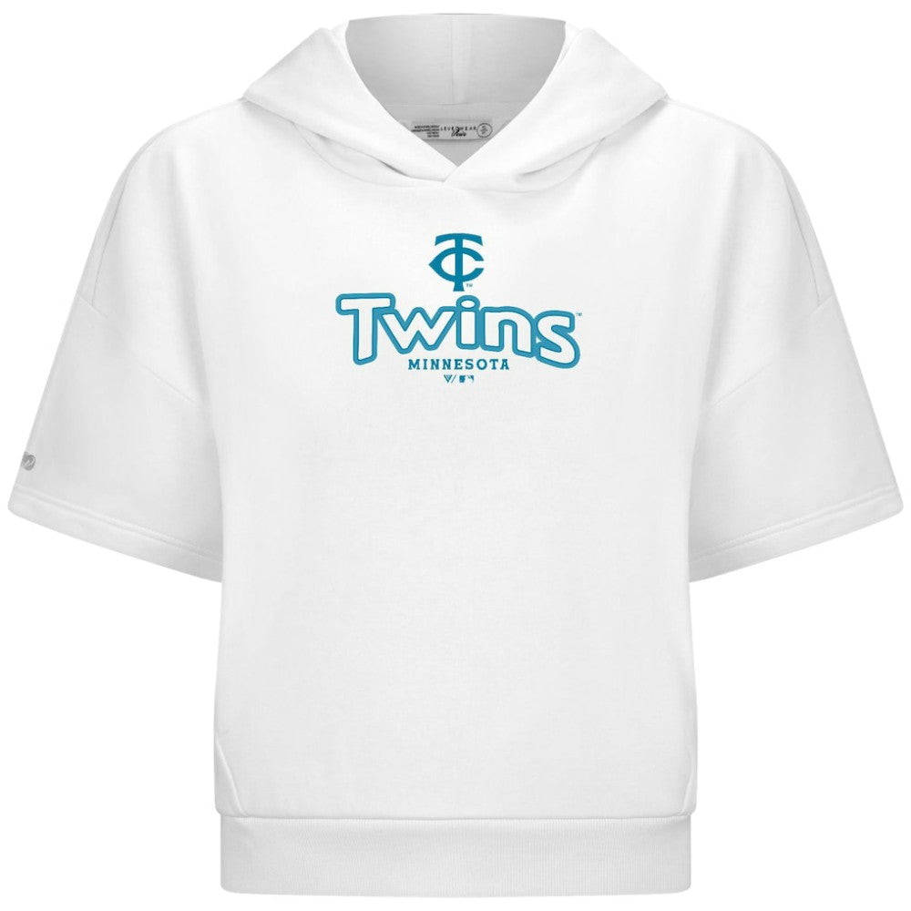 White Minnesota Twins Levelwear Women's Amber Short Sleeve Cornerstone Hoodie
