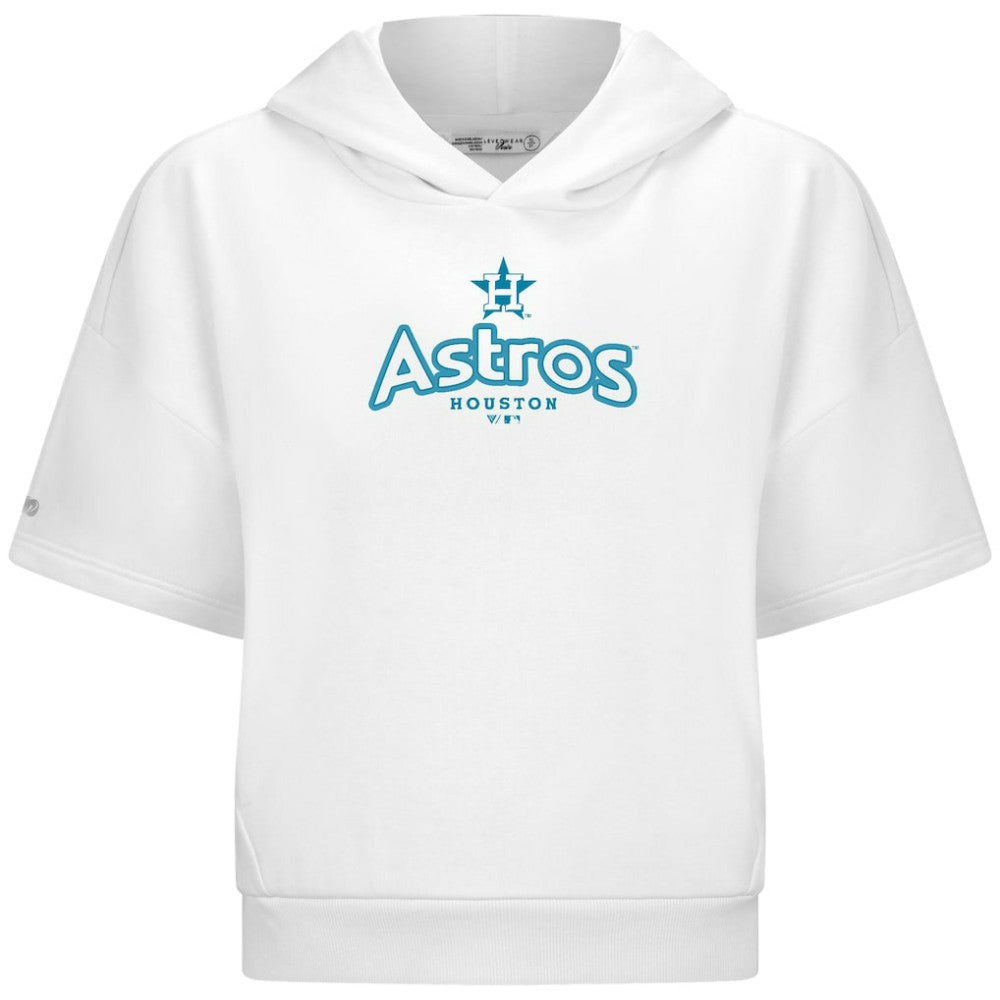 White Houston Astros Levelwear Women's Amber Short Sleeve Cornerstone Hoodie