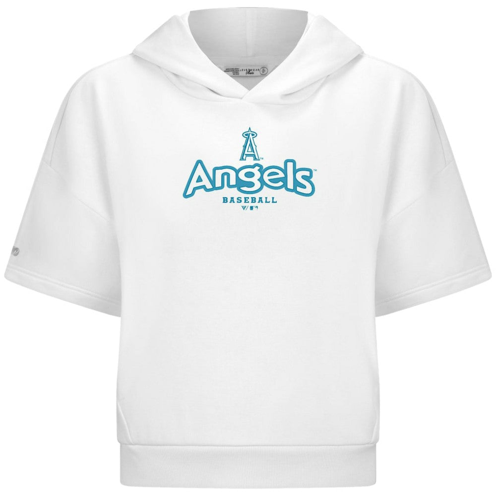 White Los Angeles Angels Levelwear Women's Amber Short Sleeve Cornerstone Hoodie