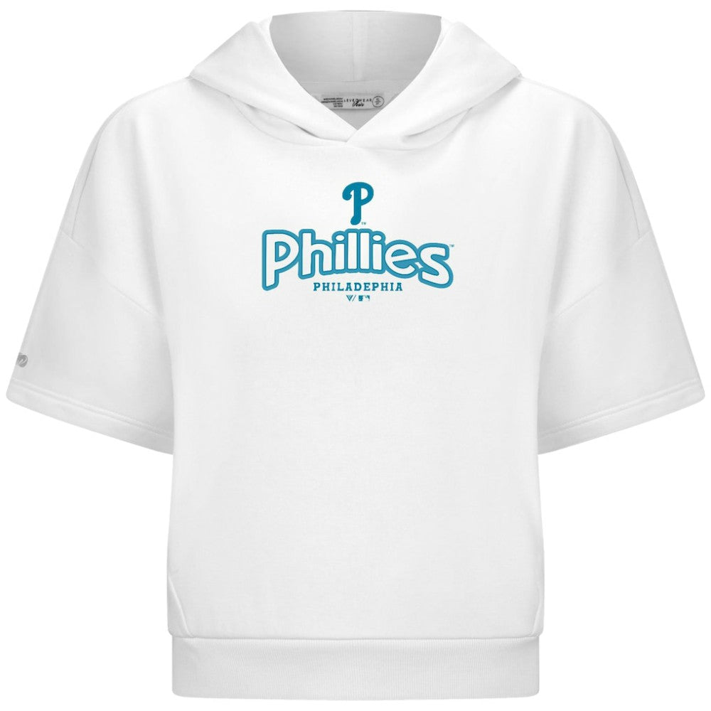 White Philadelphia Phillies Levelwear Women's Amber Short Sleeve Cornerstone Hoodie
