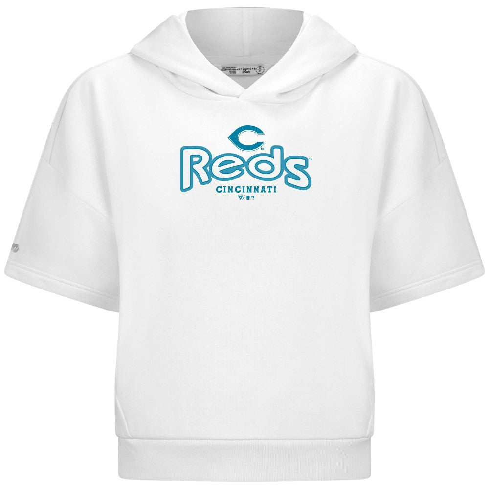 White Cincinnati Reds Levelwear Women's Amber Short Sleeve Cornerstone Hoodie