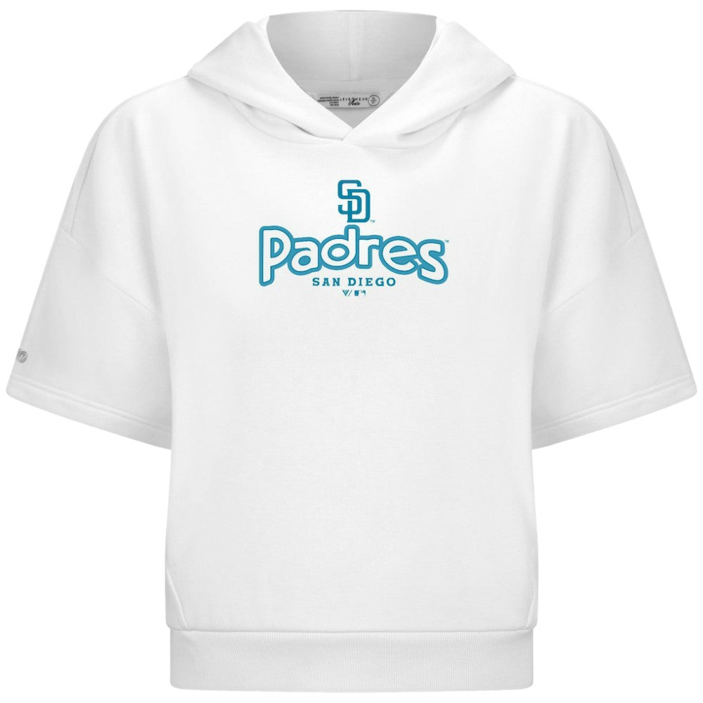 White San Diego Padres Levelwear Women's Amber Short Sleeve Cornerstone Hoodie
