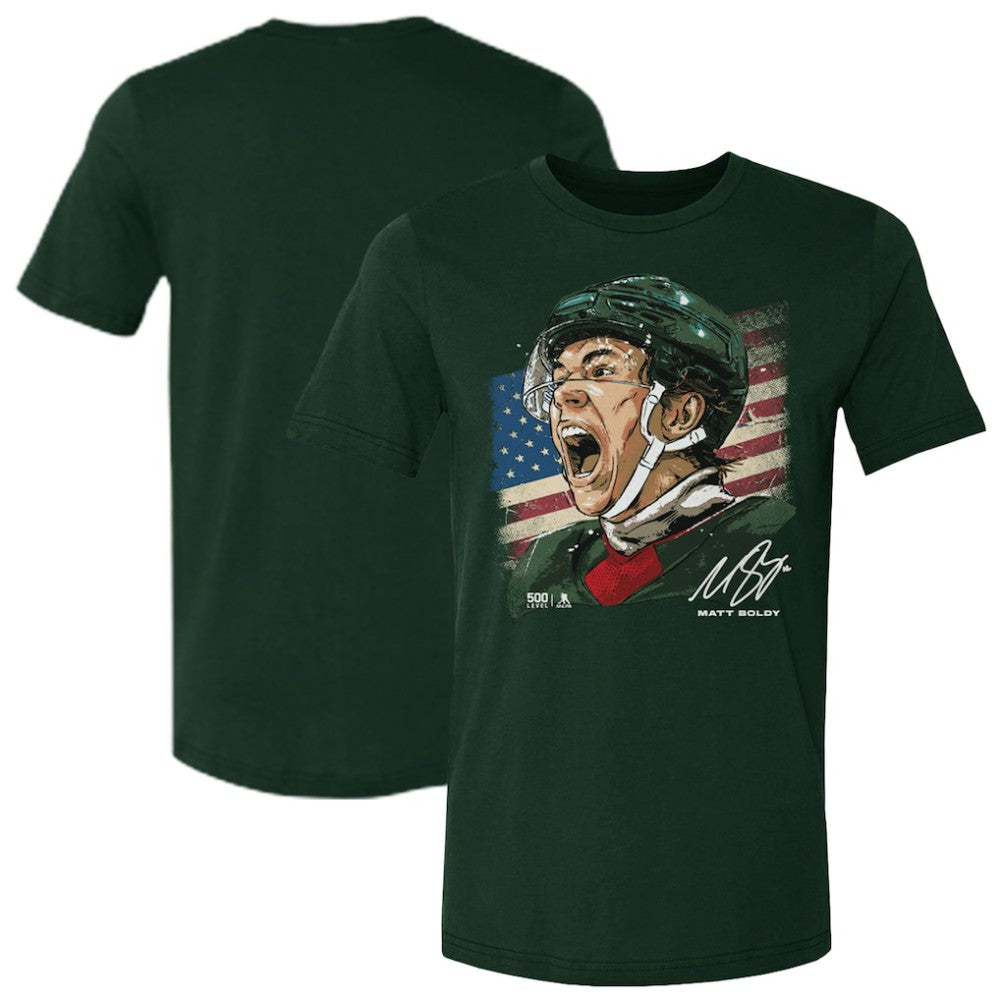 NHL Matthew Boldy US Men's Hockey 500 Level Flag T-Shirt