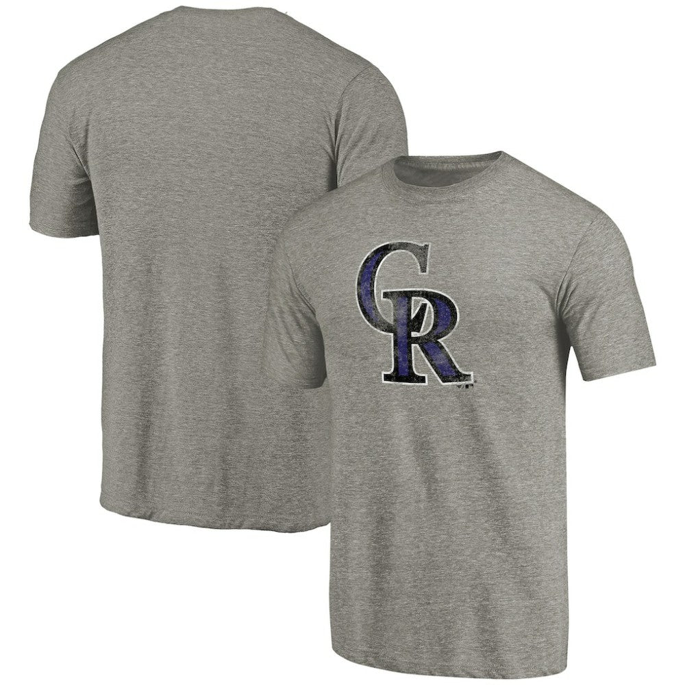 Ash Colorado Rockies Distressed Team Tri-Blend T-Shirt